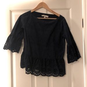Loft navy blue bell sleeve top.